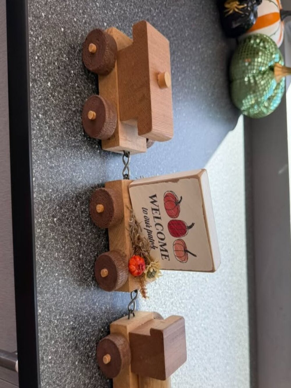Rustic Wooden Fall Train Decor – 3 Piece Pumpkin Welcome Display